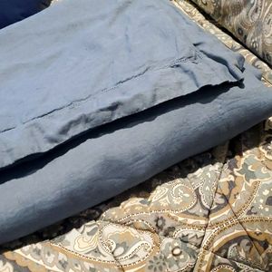 Pottery Barn Queen Blue Linen Duvet + 1 King Sham